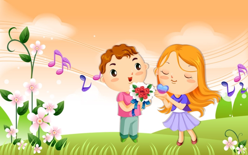 pink color, boy, childhood, girl, nature, illustartion, Cartoons, cute, multi colored, 1080P, outdoors, enjoyment, celebration, art and craft, toy, couple