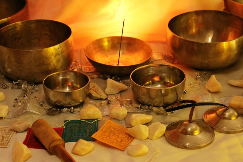 gongs, textile, recovery, indoors, wellbeing, preparation, food and drink, metal, food, flame, sound bowls set, shell, singing bowl, cooking pan, spirituality