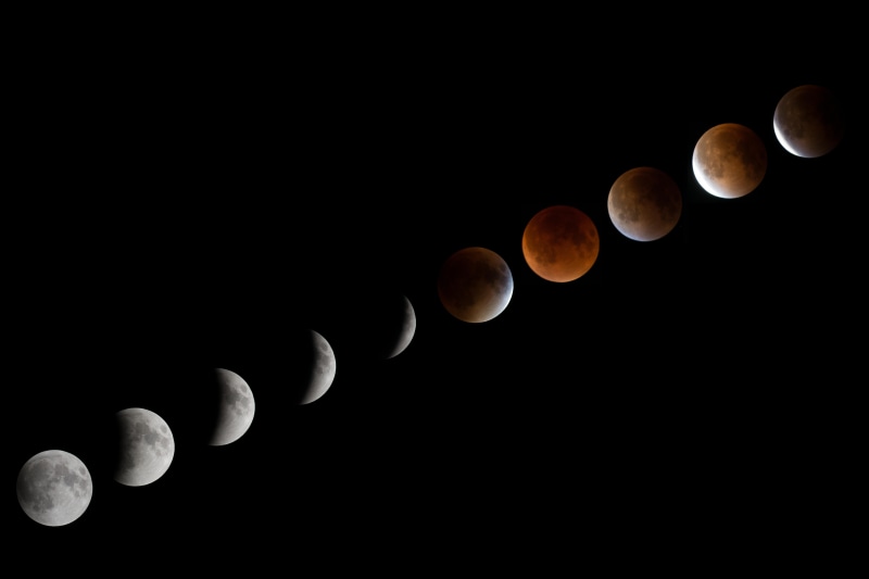 8K, Dark sky, 4K, 8K, Lunar Eclipse, Diagonal