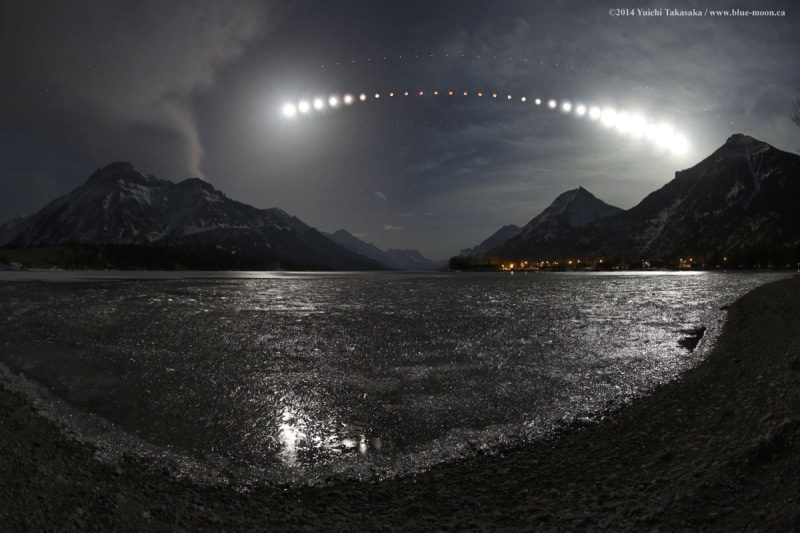 no people, universe, snowcapped mountain, nature, mountain range, sky, reflection, mountain, lunar eclipses, 480P, illuminated, idyllic, night, water