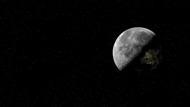 science fiction, scenics - nature, sky, dark, digital art, moon surface, outdoors, astronomy, space art, space, Moon, star - space, star, half, 1080P