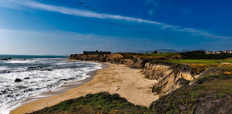sea, waves, blue, no people, environment, nature, atlantic Ocean, seashore, white, california, half moon bay, holiday, wave, beauty in nature, cliff, golfing