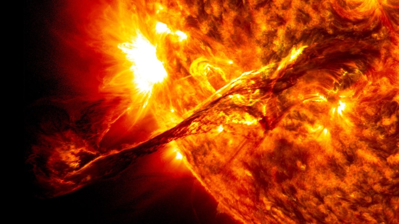 galaxy, stars, planet, solar flare, space art, 1080P
