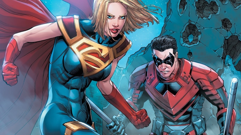 fantasy, blonde, DC Universe, comics, fantasy art, man, costume, girl, DC Comics, artwork, 1080P, mask, superheroes, Injustice Gods among us, Supergirl