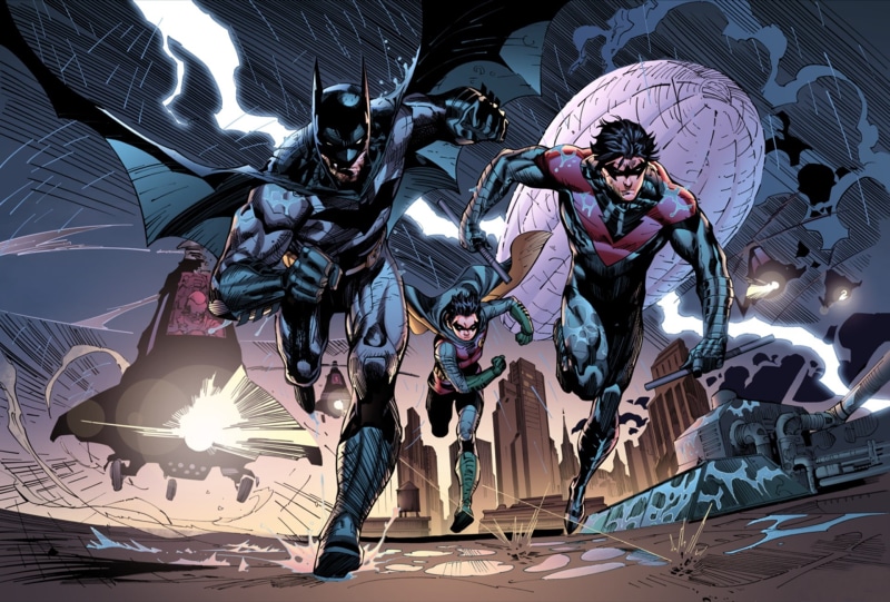 lighting equipment, built structure, representation, male likeness, batman, architecture, people, real people, Nightwing, sunlight, nature, low angle view