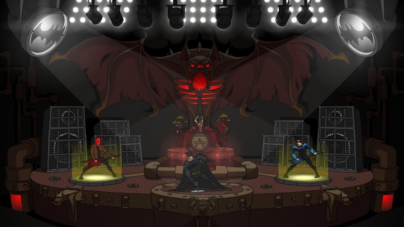 Red Robin, DC Comics, 1080P, male likeness, electric lamp, Batmetal, seat, absence, indoors, human representation, Bat Cave, music, glowing, table, Children of Batman