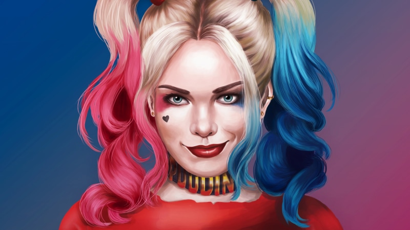 Comics, Harley Quinn, Twintails, Lipstick, 1080P, Blonde, Blue Eyes, Girl, DC Comics, Face