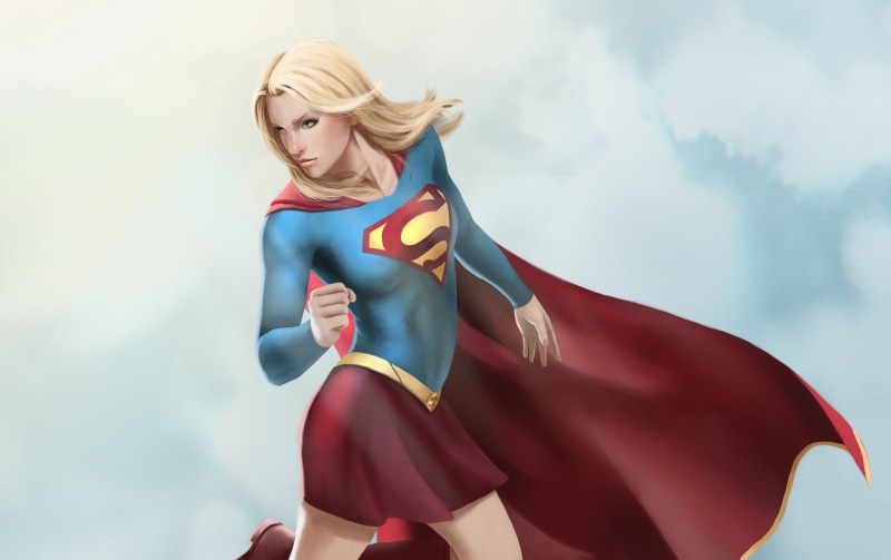 fashion, one person, Kara Zor-el, beautiful woman, leisure activity, 4K, adult, dc comics, digital, lifestyles, women, sky, flag, supergirl