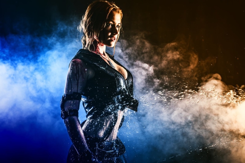 three quarter length, Smoke, lifestyles, black background, arts culture and entertainment, Blonde, standing, Belt, Women, night, Mortal Kombat, real people