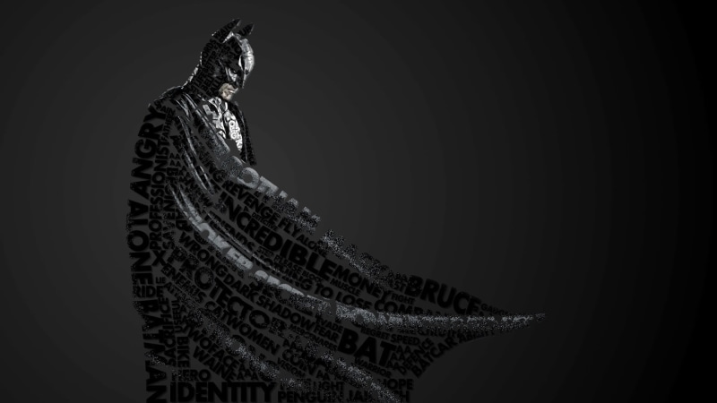 DC Comics, art and craft, statue, dc, side view, typographic portraits, black background, artwork, sky, cut out, architecture, sculpture, creativity, studio shot