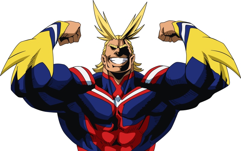All Might, My Hero Academia, pose, blonde, powerful, manga, Toshinori Of Yak, yuusha, hero, anime, super hero, 2K, seifuku, smile, uniform, Boku no Hero Academy