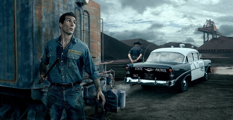 emotion, portrait, men, digital composite, car, government, vintage, mode of transportation, adult, looking at camera, sky, standing, 2K, mid adult, transportation