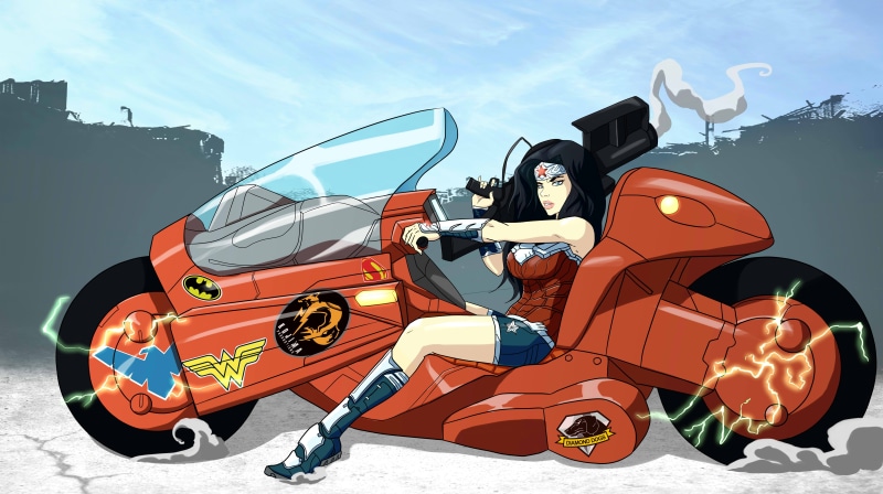 books, woman, wonderwoman, wonder, comic, akira, wonder woman, comic books, motorcycle, illustration, 5K