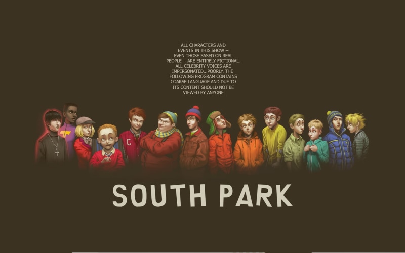 South Park, women, text, boys, portrait, album, crowd, studio shot, large group of people, communication, adult, south, western script, real people, group of people