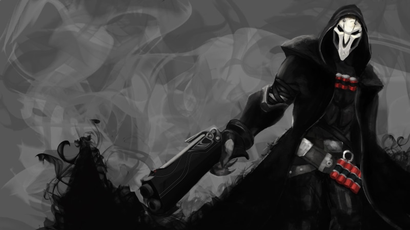 mask - disguise, gun, beautiful woman, unrecognizable person, holding, Reaper (Overwatch), leisure activity, Overwatch, 4K, fashion, mask, disguise