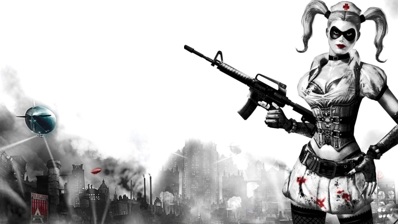 weapon, 1080P, representation, sky, human representation, architecture, Batman, aggression, Harley Quinn, front view, sign, protection, built structure