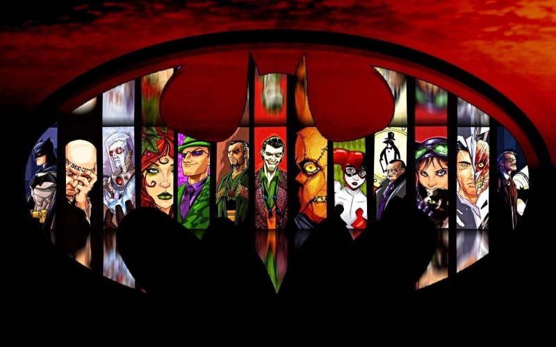 Joker, Batman, Comic, Two-Face, Poison Ivy, Riddler, Comics, 720P, Collage, Penguin (DC Comics), DC Comics, Mr. Freeze (DC Comics), Logo, Harley Quinn