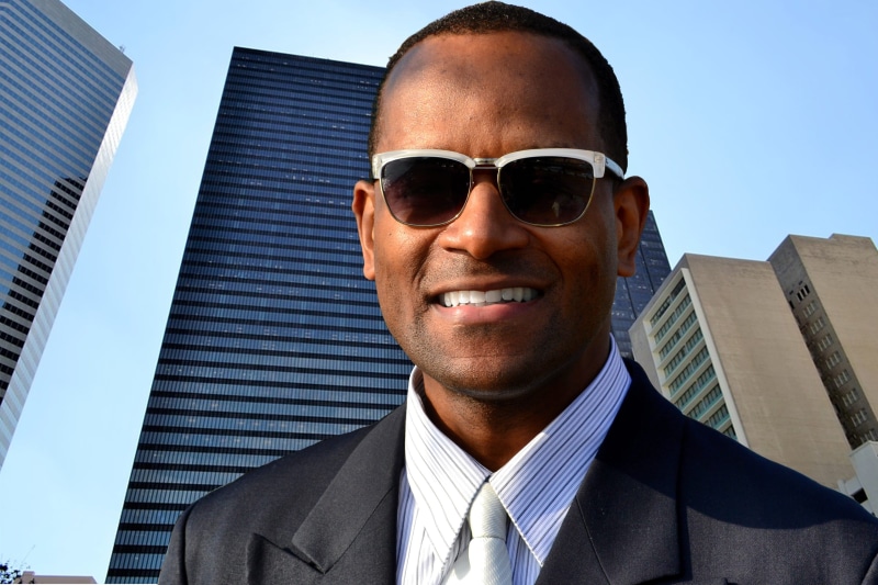 african american, adult, blue, woman, pin stripped, smile, front view, high class, manager, men, eyewear, tall, occupation, black man, indian, suit jacket
