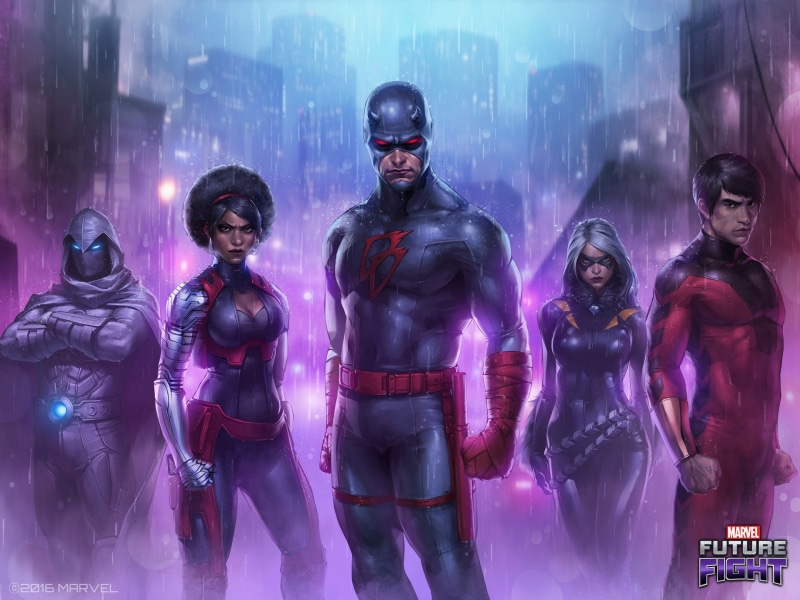 Superheroes, Rain, Matt Murdock, Mask, Heroes, Shang-Chi, Moon Knight, Daredevil, by JeeHyung lee, Comics, Artist, Art, Marvel, Marvel Future Fight, Felicia Hardy