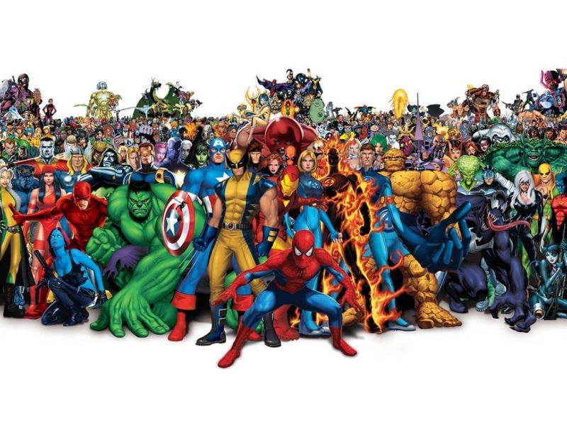 Thor, Juggernaut (Marvel Comics), statue, large group of people, Galactus, Wolverine, Hawkeye, White Witch (Marvel Comics), Cyclops (Marvel Comics), white background