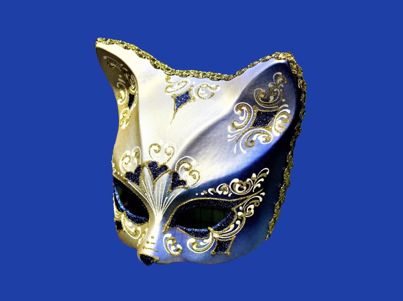 silver colored, gold colored, craft, royalty, mask - disguise, beauty, crown, blue background, white, venice, luxury, wealth, ornate, artwork, art object