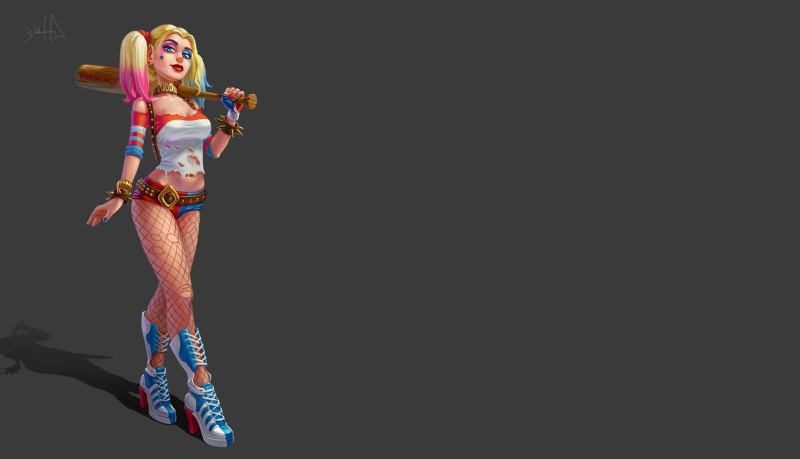 1080P, DC Comics, baseball bat, simple background, artwork, Harley Quinn