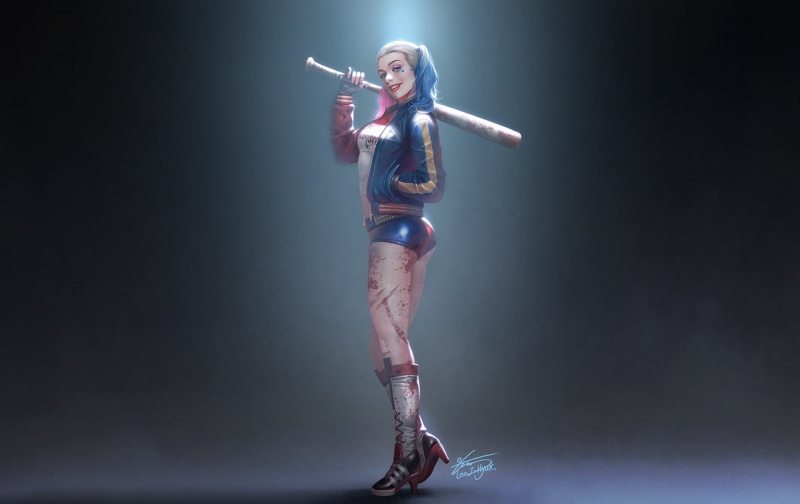 Baseball, Boots, DC Comics, Woman, Harley Quinn, Blood, Twintails, Comics, Lipstick, 1080P, Girl, Shorts