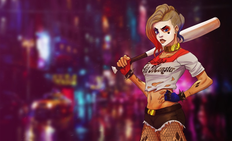 baseball bat, comic art, Harley Quinn, DC Comics, 2K