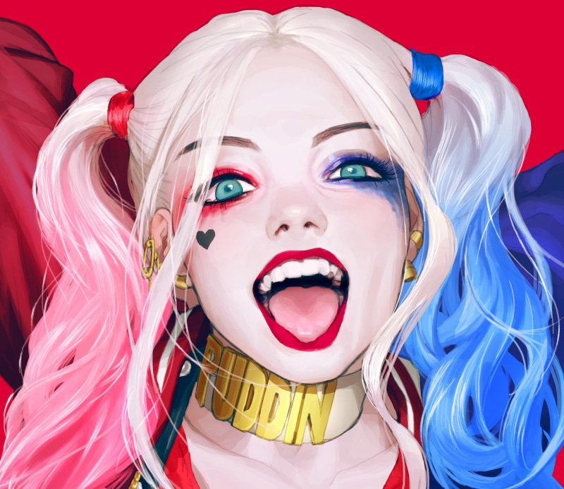 Blue Eyes, 2K, Face, Harley Quinn, Girl, Twintails, Lipstick, Comics, White Hair, DC Comics