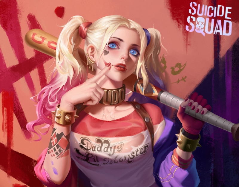 Baseball Bat, Blue Eyes, Comics, 1080P, Harley Quinn, DC Comics, Twintails, Blonde