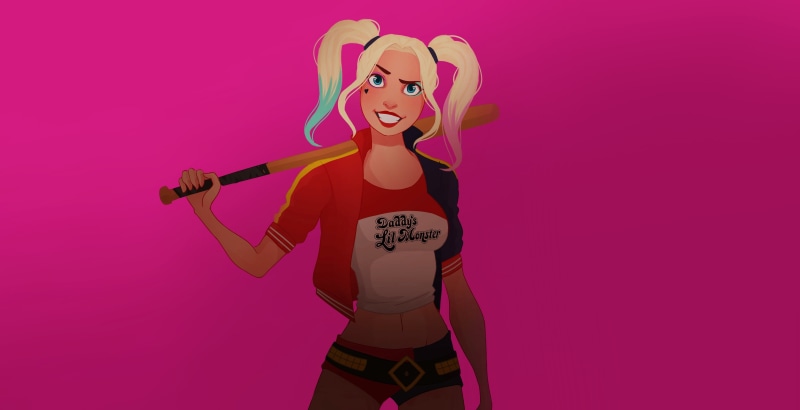 simple background, 2K, Harley Quinn, baseball bat, DC Comics, artwork, blonde