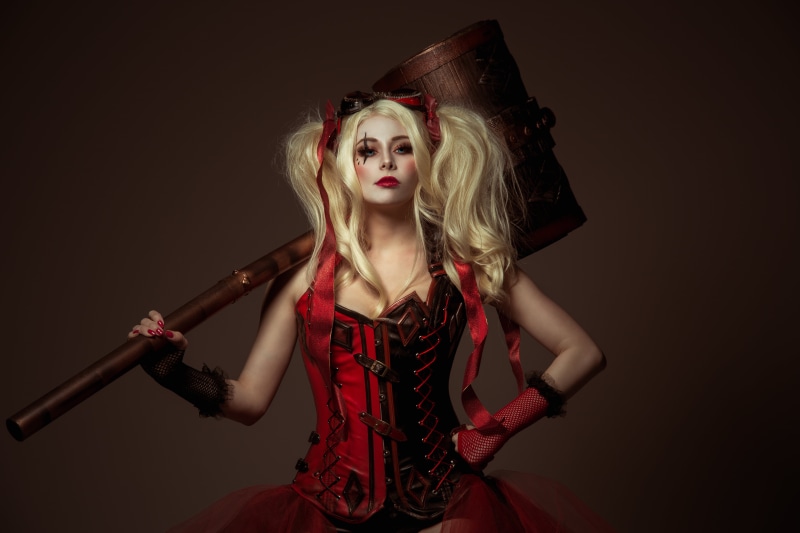 Blonde, DC Comics, 5K, Cosplay, Lipstick, Women, Twintails, Harley Quinn, Blue Eyes