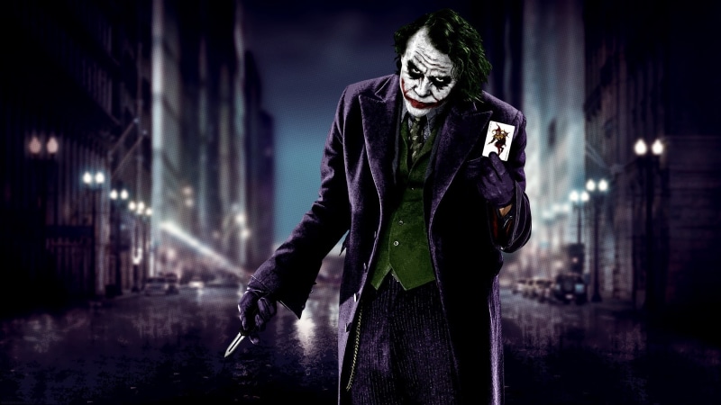 blurred, MessenjahMatt, cards, 1080P, The Dark Knight, city, Joker, Batman, movies, Heath Ledger, knife