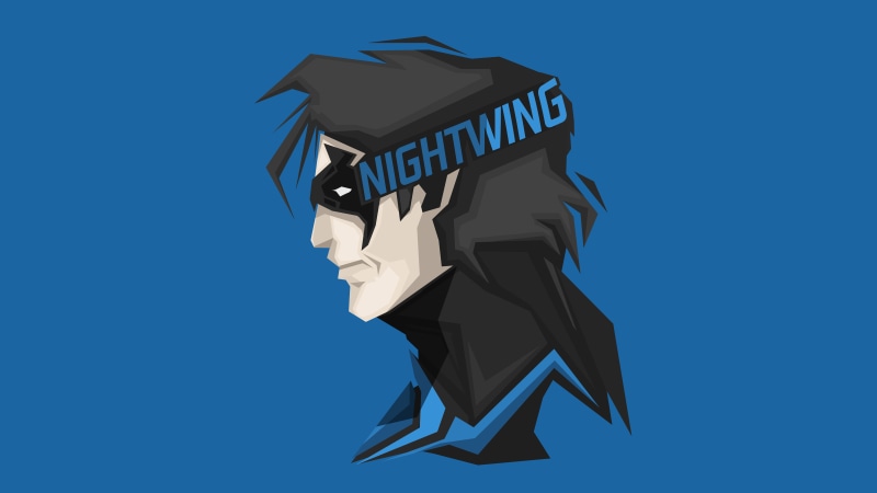 8K, 8K, Headshot, Nightwing, DC Comics, Minimal, 4K, Superhero, Blue