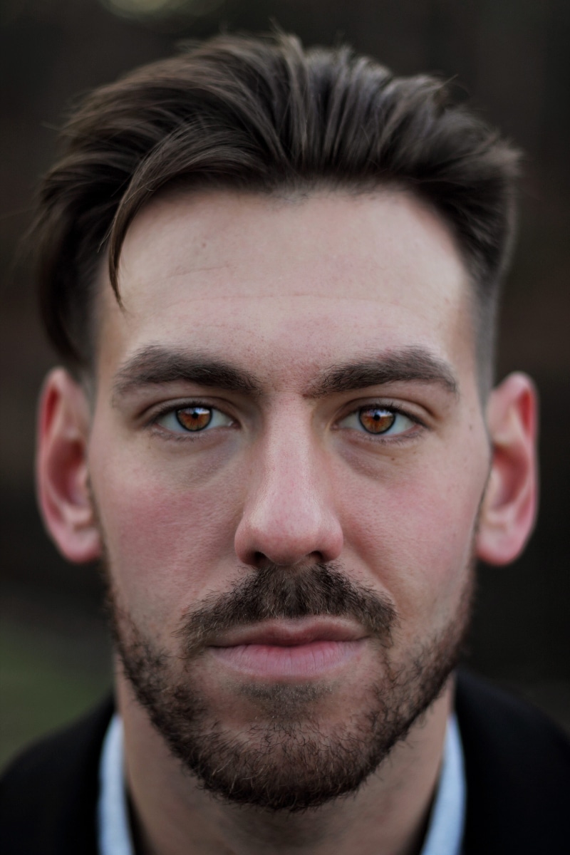 hairstyle, body part, mid adult, indoors, beard, looking at camera, adult, 4K, young men, hair, picture, taking, headshot, men, front view, close-up, young adult