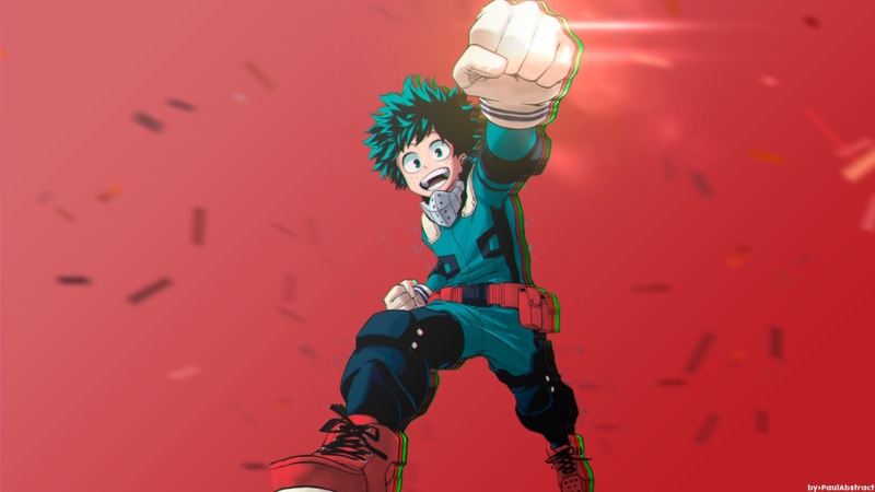 hairstyle, My Hero Academia, haired, performance, music, Anime, holding, 1080P, arts culture and entertainment, Izuku Midoriya, character, colored background