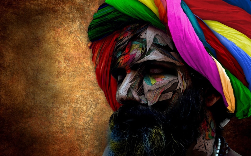 portrait, multi colored, multicolored, human face, clothing, outdoors, hairstyle, Indian, women, headshot, lifestyles, beards, bust, day, artwork, human hair