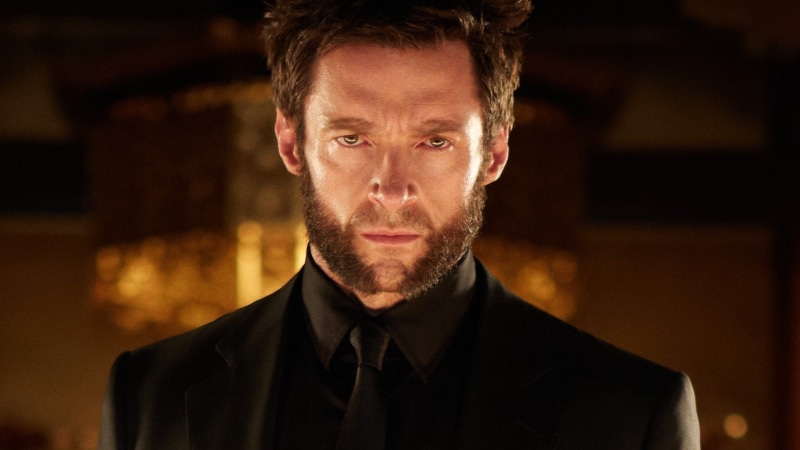 males, adult, Hugh Jackman, focus on foreground, Wolverine, X-Men, suit, confidence, front view, indoors, one person, well-dressed, beard, handsome, looking at camera