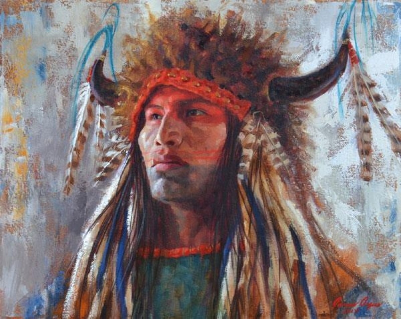 art and craft, front view, young adult, representation, american, paint, looking at camera, painting, close-up, human representation, Native Americans