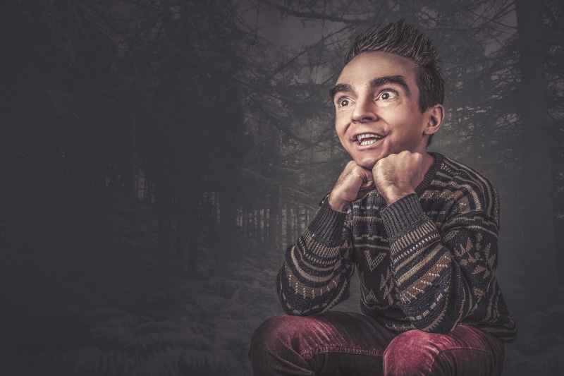 young adult, young men, school, caucasian Ethnicity, emotion, one Person, indoors, lazy, red, photo, front view, whimsical, sweater, silly, one Man Only