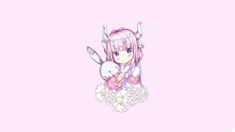 Kobayashi-san Chi no Maid Dragon, loli, simple background, indoors, white skin, colored background, animal themes, animal, multi colored, purple, pink color