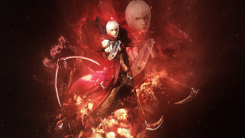 guns, devil may cry 3, dante, fantasy, night, 1080P, may, event, dmc, disguise, people, devil, dressing up, digital composite, clothing, red, holiday - event