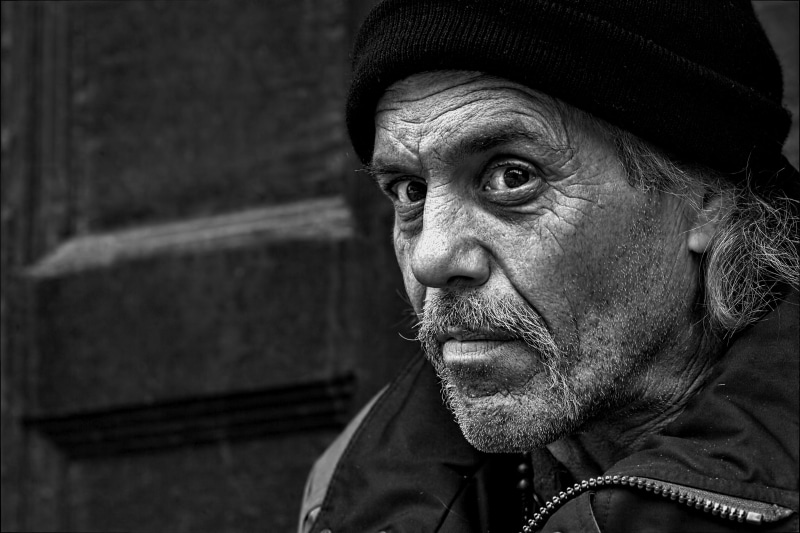 horizontal, poverty, headshot, community, grayscale, hat, work, services, volunteer, portrait, outreach, jacket, clothing, wrinkled, life, human, beanie