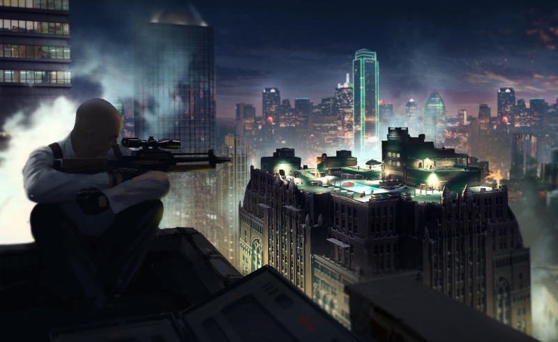 real people, Shooter, Sniper, architecture, landscape, one person, men, shirt, urban skyline, video game, Hitman, dress, building, digital composite, skyscraper