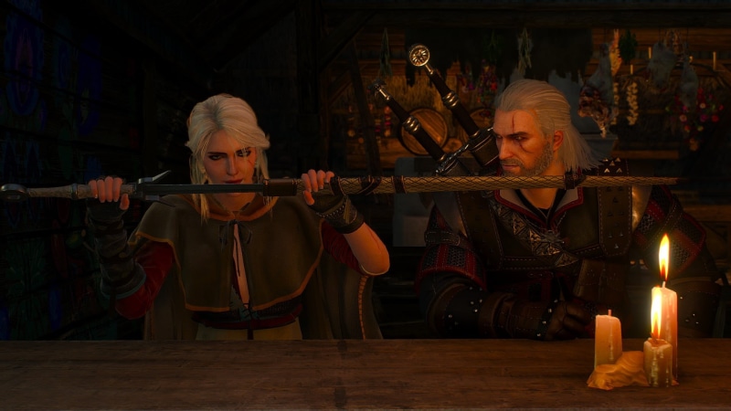 adult, candle, holding, CD Projekt RED, Geralt of Rivia, males, performance, Ciri, playing, The Witcher, senior adult, women, The Witcher 3: Wild Hunt