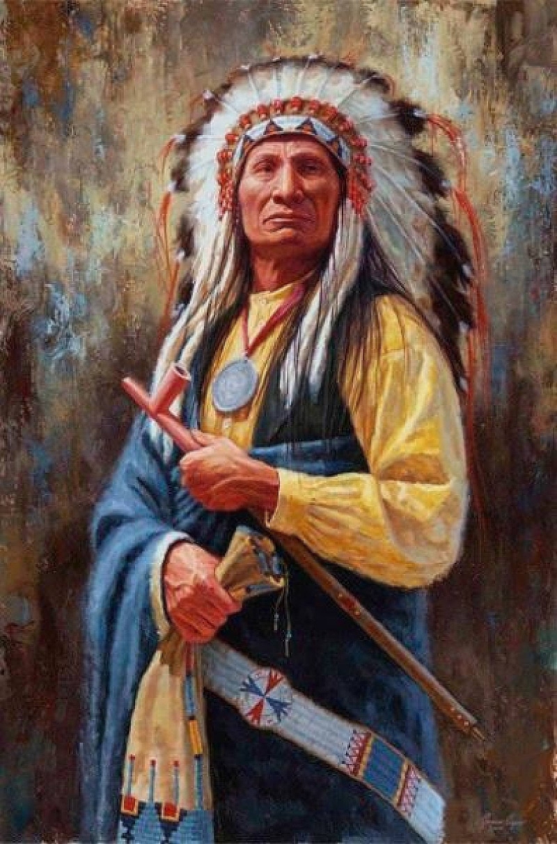 hairstyle, hair, human body part, occupation, long hair, hand, holding, mature adult, art and craft, artwork, males, senior adult, one person, women, Red Cloud