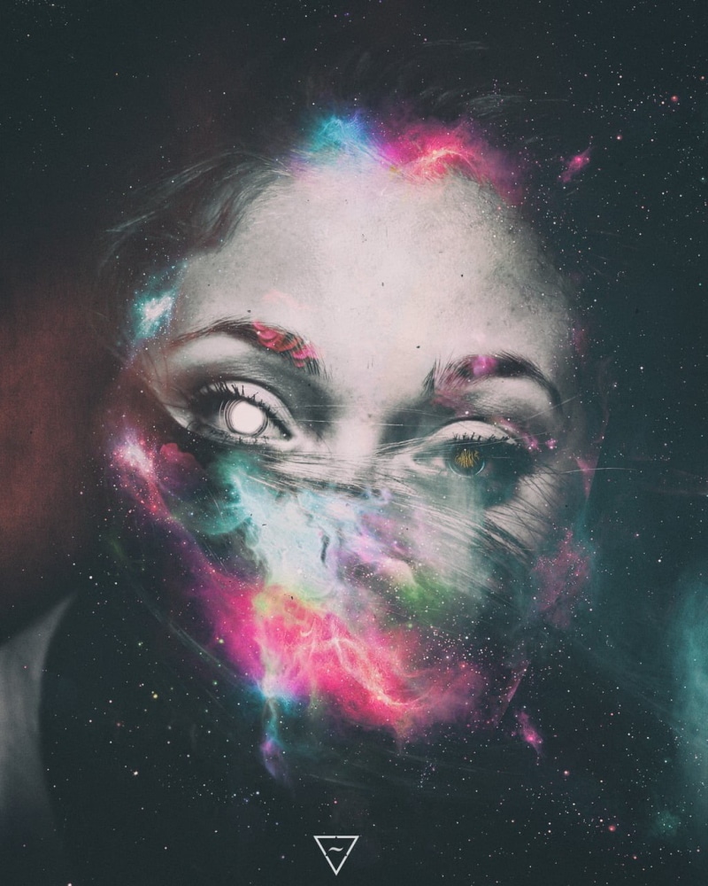 looking at camera, multi colored, star - space, multicolored, abstract, women, studio shot, 720P, human body part, face, front view, beauty, creativity