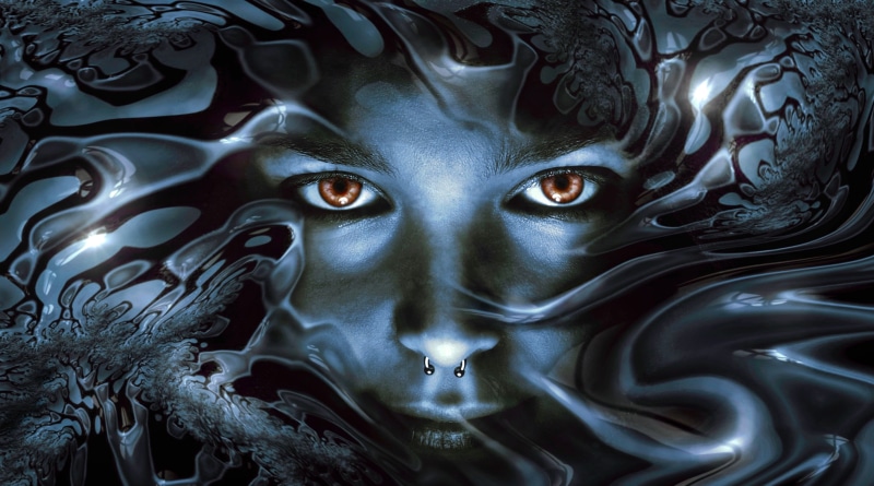gloss, fairytale, effective, human, composing, water, merged, close-up, body part, view, backgrounds, face, illustration, head, gloomy, indoors, graceful