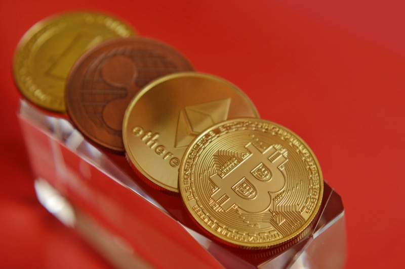 encryption, blockchain, savings, still life, future, gold colored, metal, business, cryptography, symbol, red, technology, bitcoin, network, high angle view