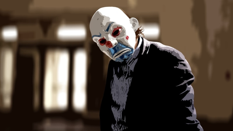focus on foreground, one person, mask - disguise, representation, black, standing, 1080P, Joker, top, waist up, horror, fear, MessenjahMatt, leisure activity